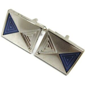 Vintage Geoffrey Beene Cufflinks Silver Tone Rectangle In Original Wooden Box